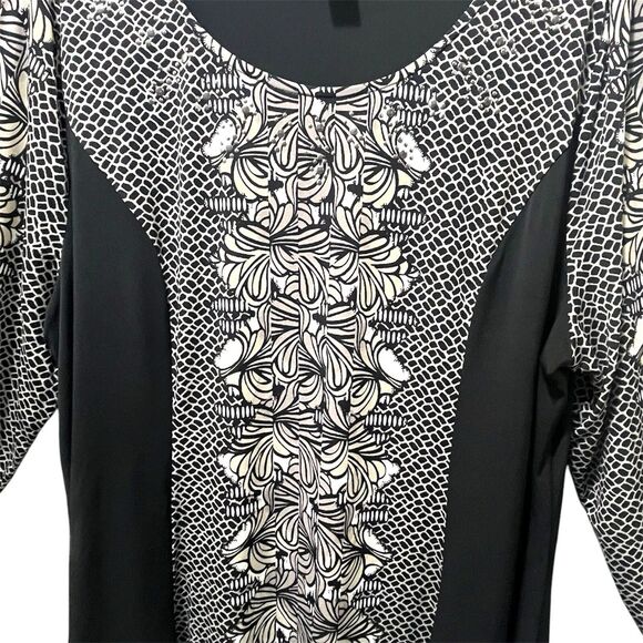 Macy's Style & Co. Woman Mixed Pattern Long Sleeve High Low Black Blouse 3X, NWT - Picture 4 of 7